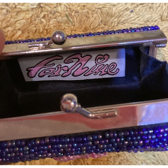 Beaded Coin Purse Far Nine Floral Blue & Pink Mini Lipstick Case Vintage - Picture 3 of 6